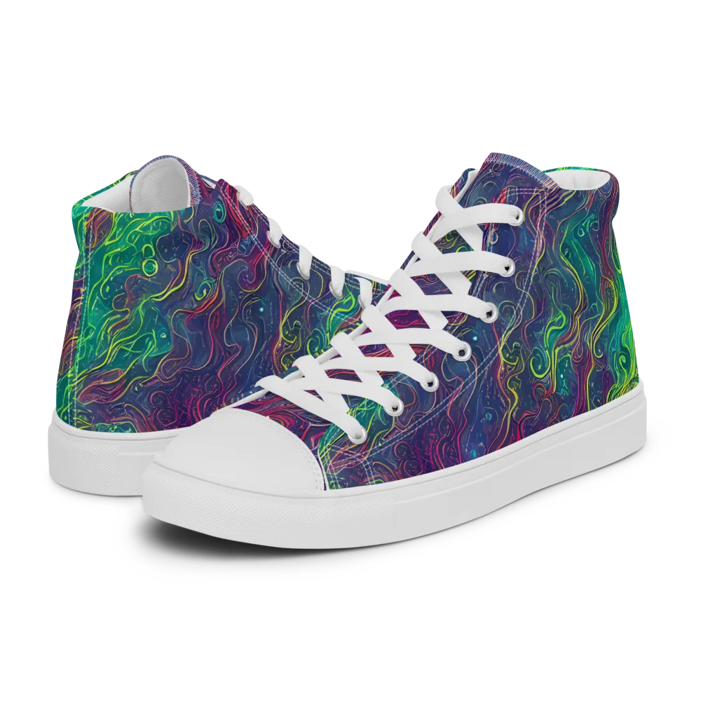Neon Eddies on Men's High Top Canvas Shoes — Left
