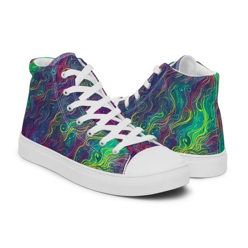 Neon Eddies on a Men's High Top Canvas Shoes