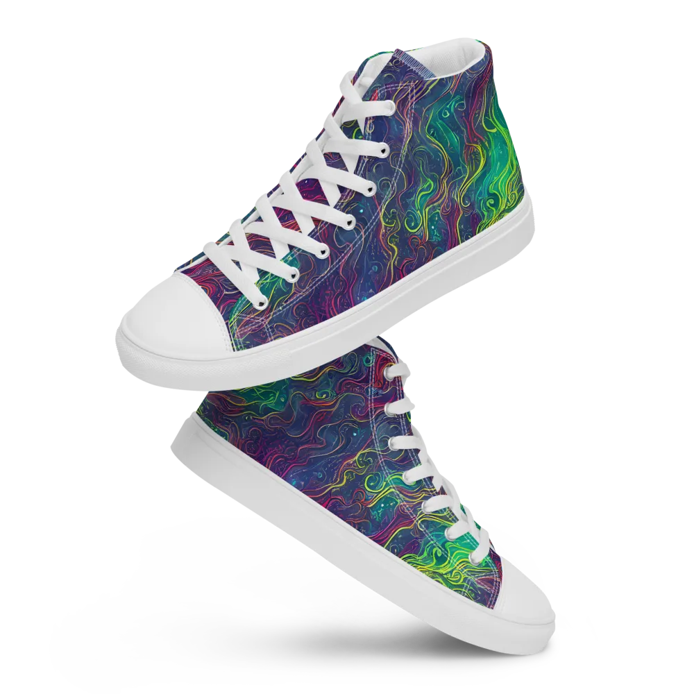 Neon Eddies on Men's High Top Canvas Shoes — Front