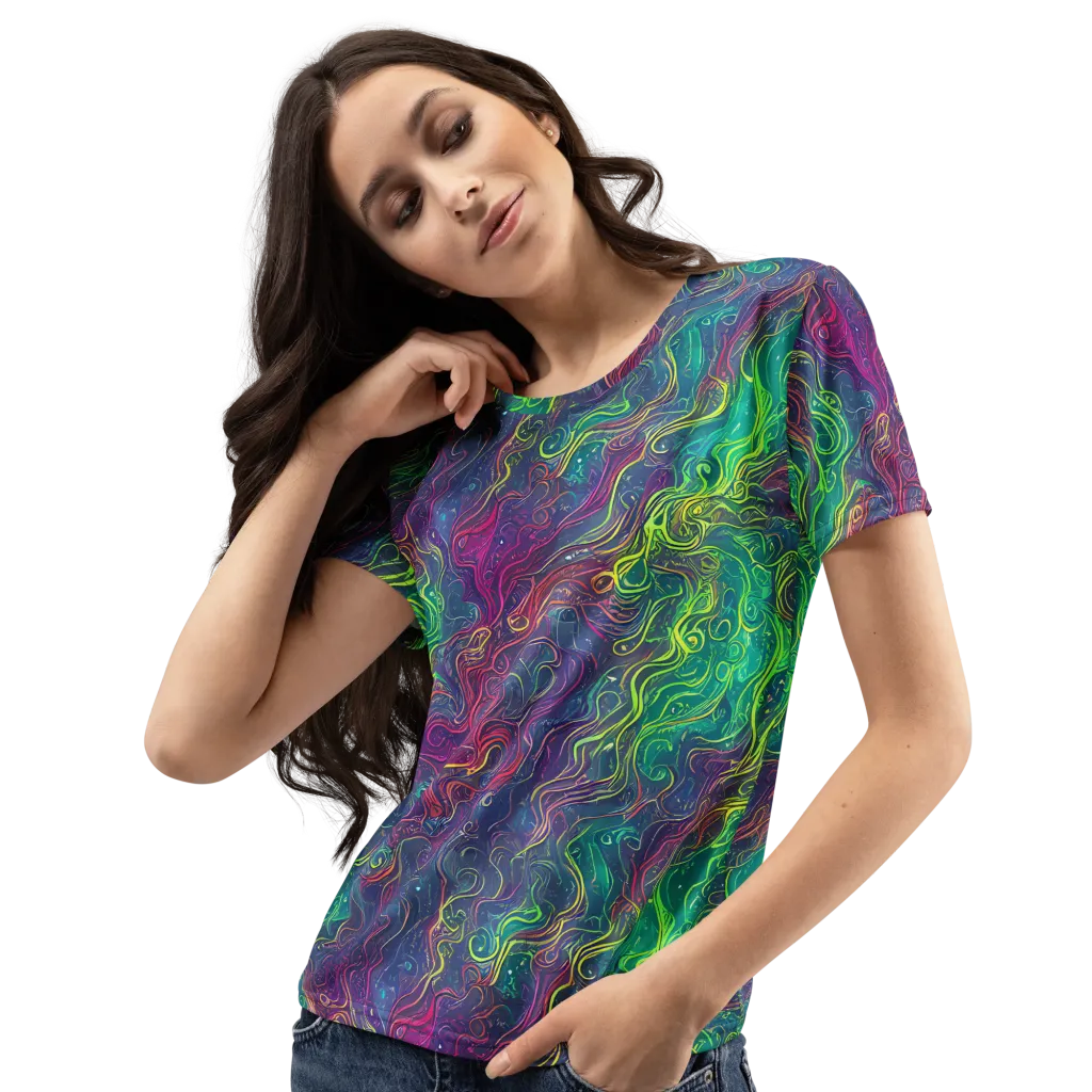 Neon Eddies on Women's Crew Neck T-Shirt — Left Front