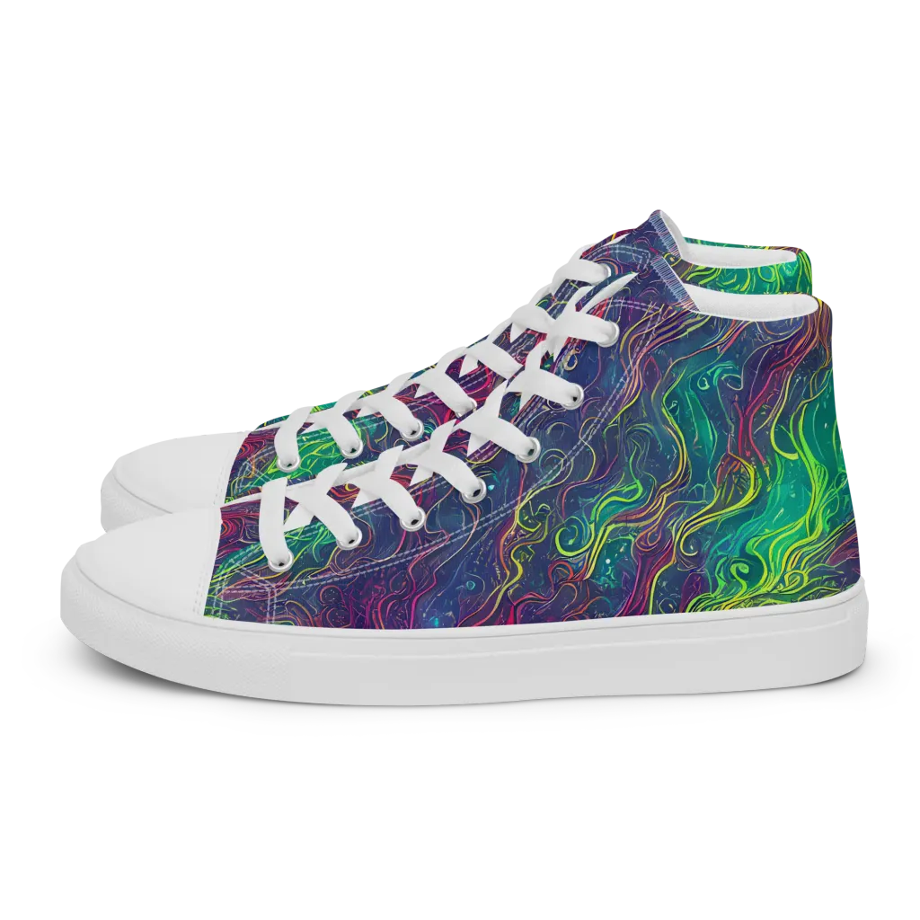 Neon Eddies on Women's High Top Canvas Shoes — Left