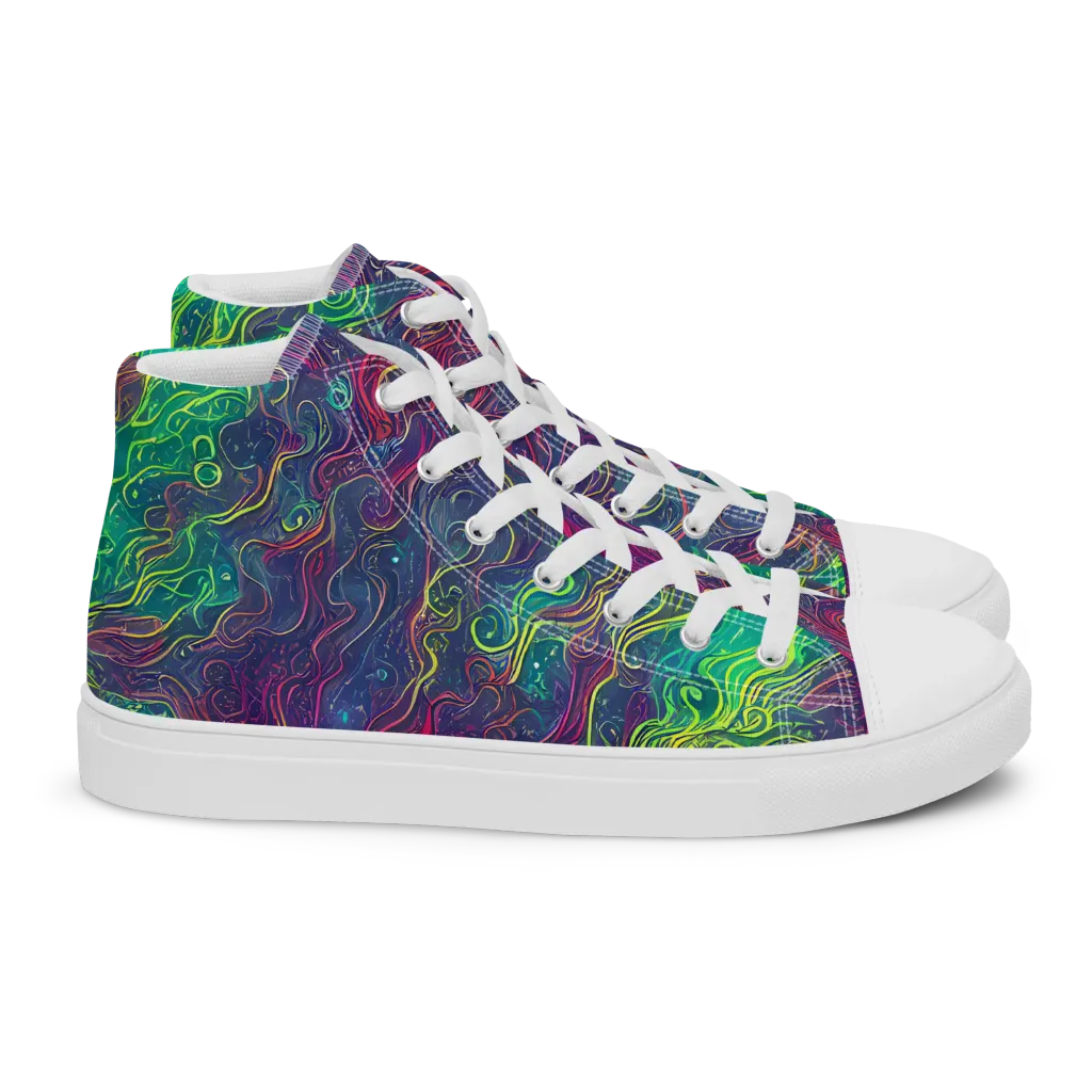 Neon Eddies on Women's High Top Canvas Shoes — Right