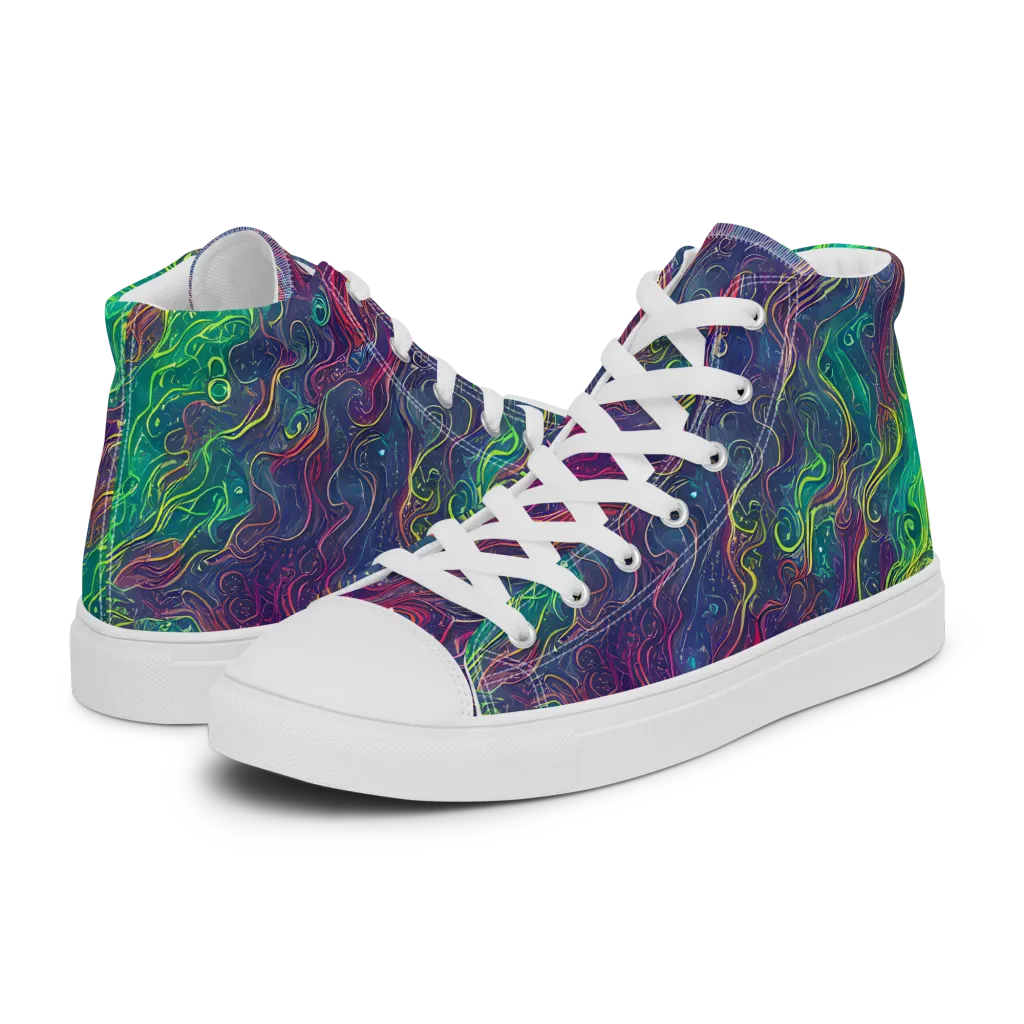 Neon Eddies on Women's High Top Canvas Shoes — Left