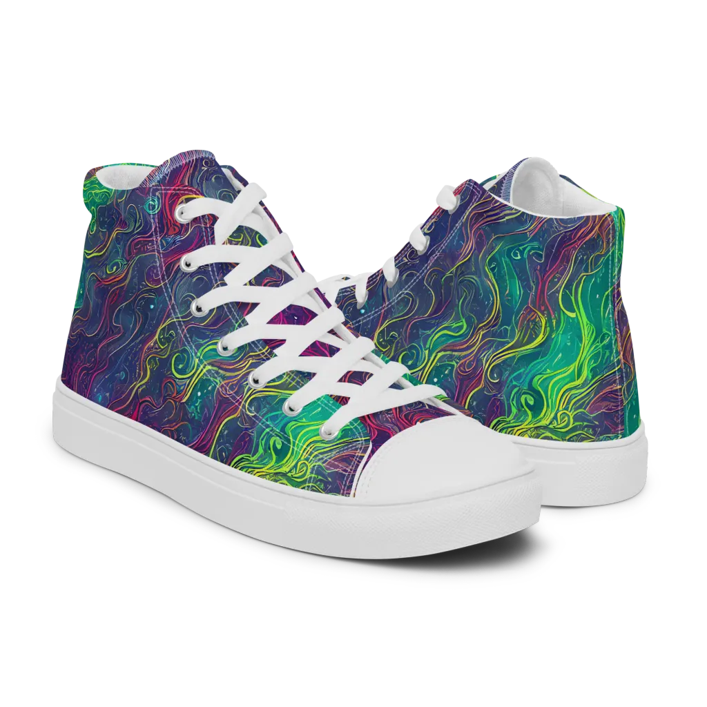 Neon Eddies on Women's High Top Canvas Shoes — Right