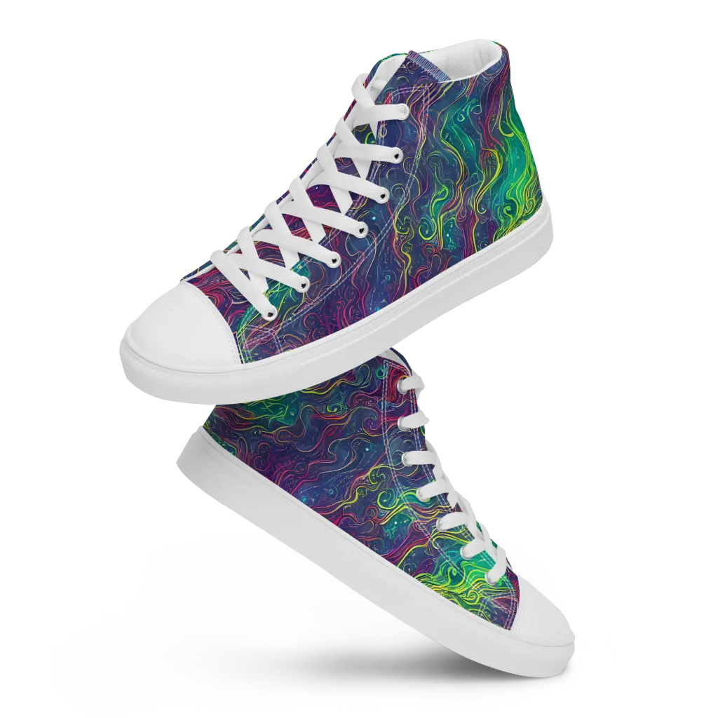 Neon Eddies on Women's High Top Canvas Shoes — Front