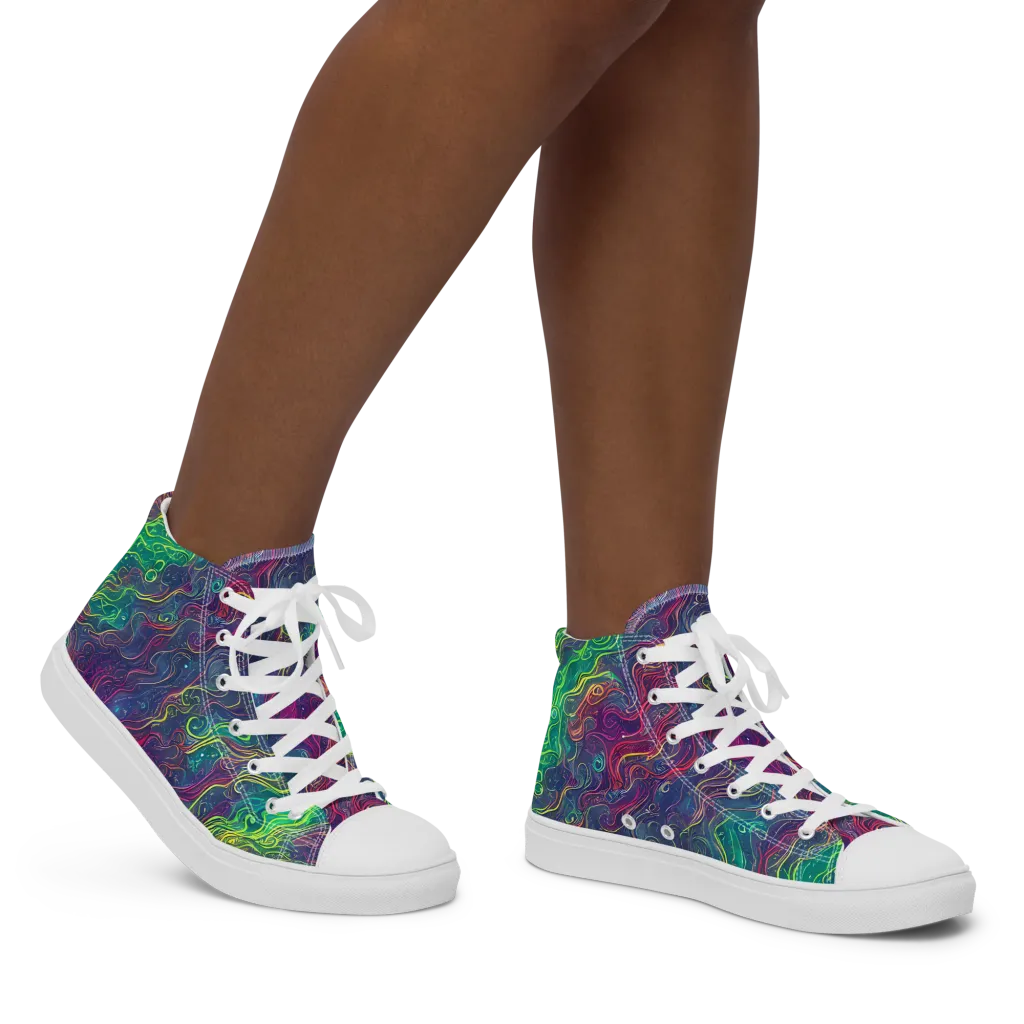 Neon Eddies on Women's High Top Canvas Shoes — Right