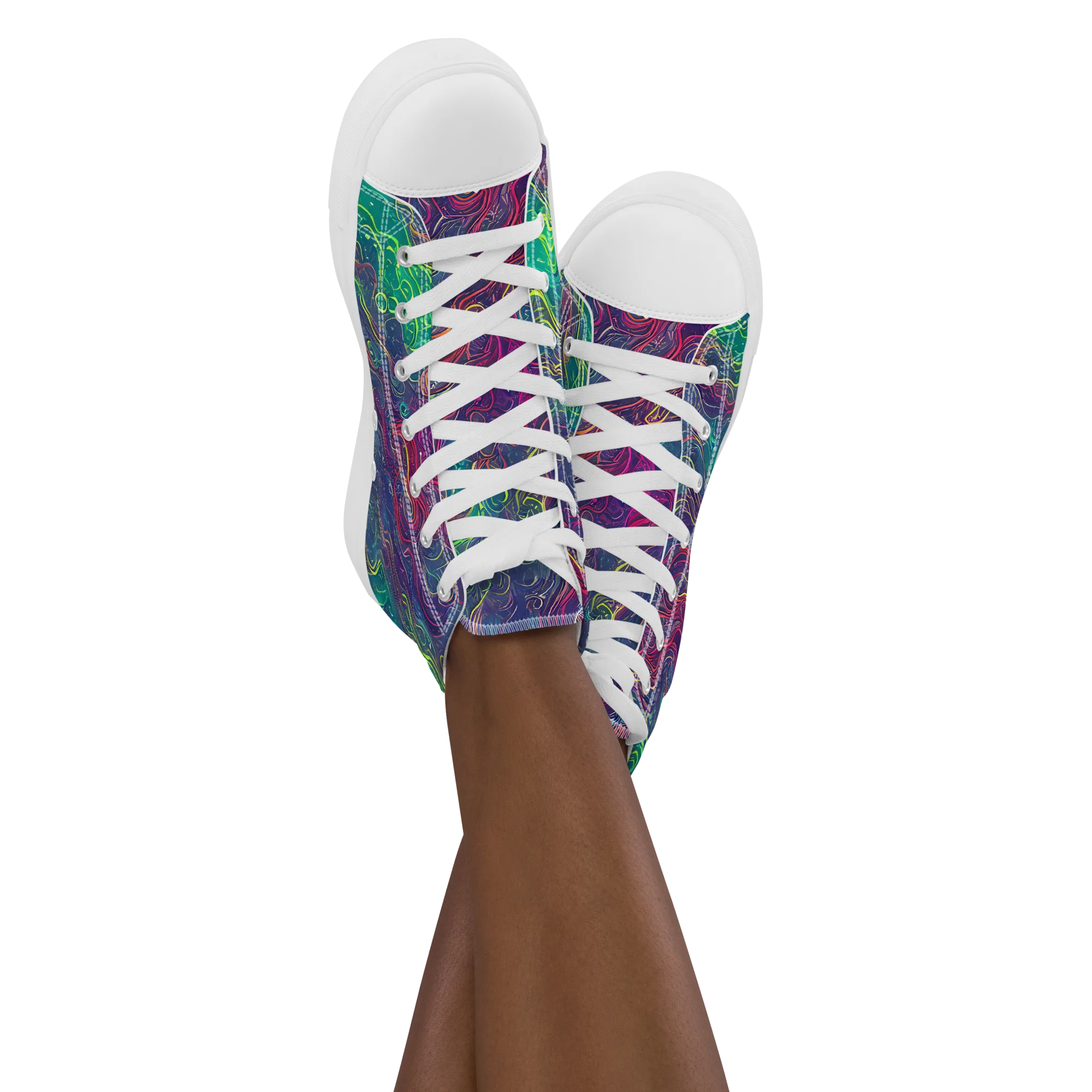Neon Eddies on Women's High Top Canvas Shoes — Front