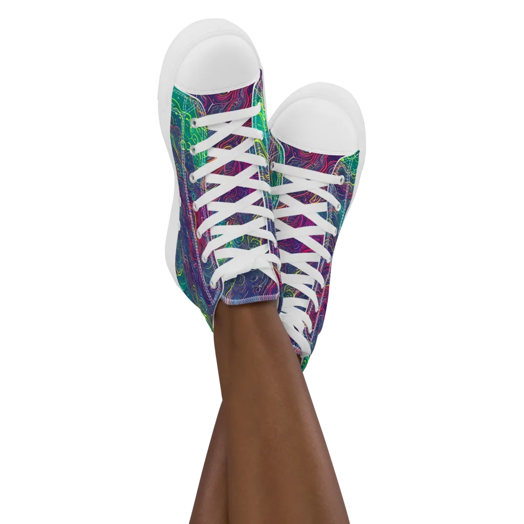 Neon Eddies on Women's High Top Canvas Shoes — Front