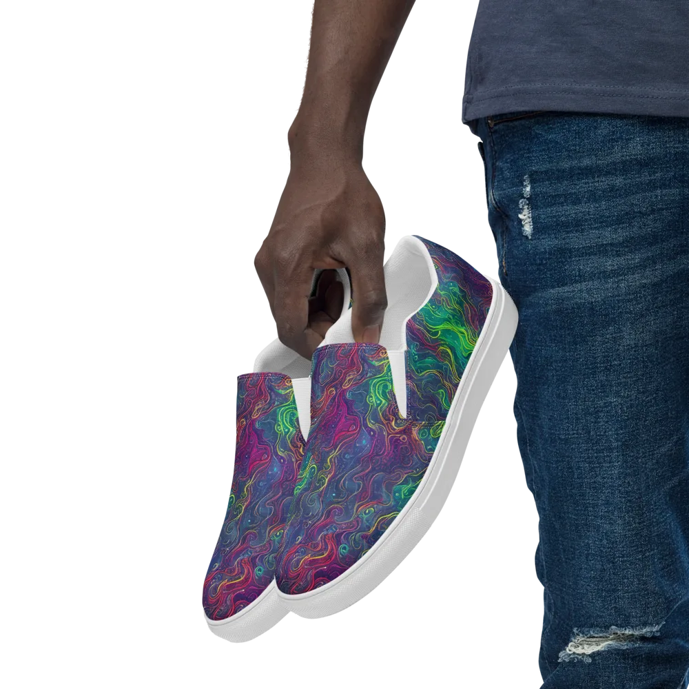 Neon Eddies on Men's Slip-On Canvas Shoes — Left Front