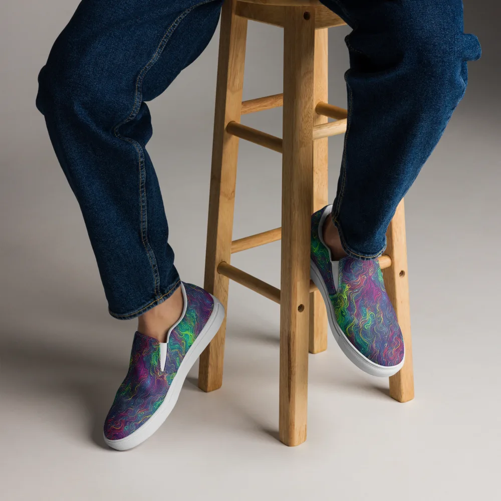 Neon Eddies on Men's Slip-On Canvas Shoes — Front