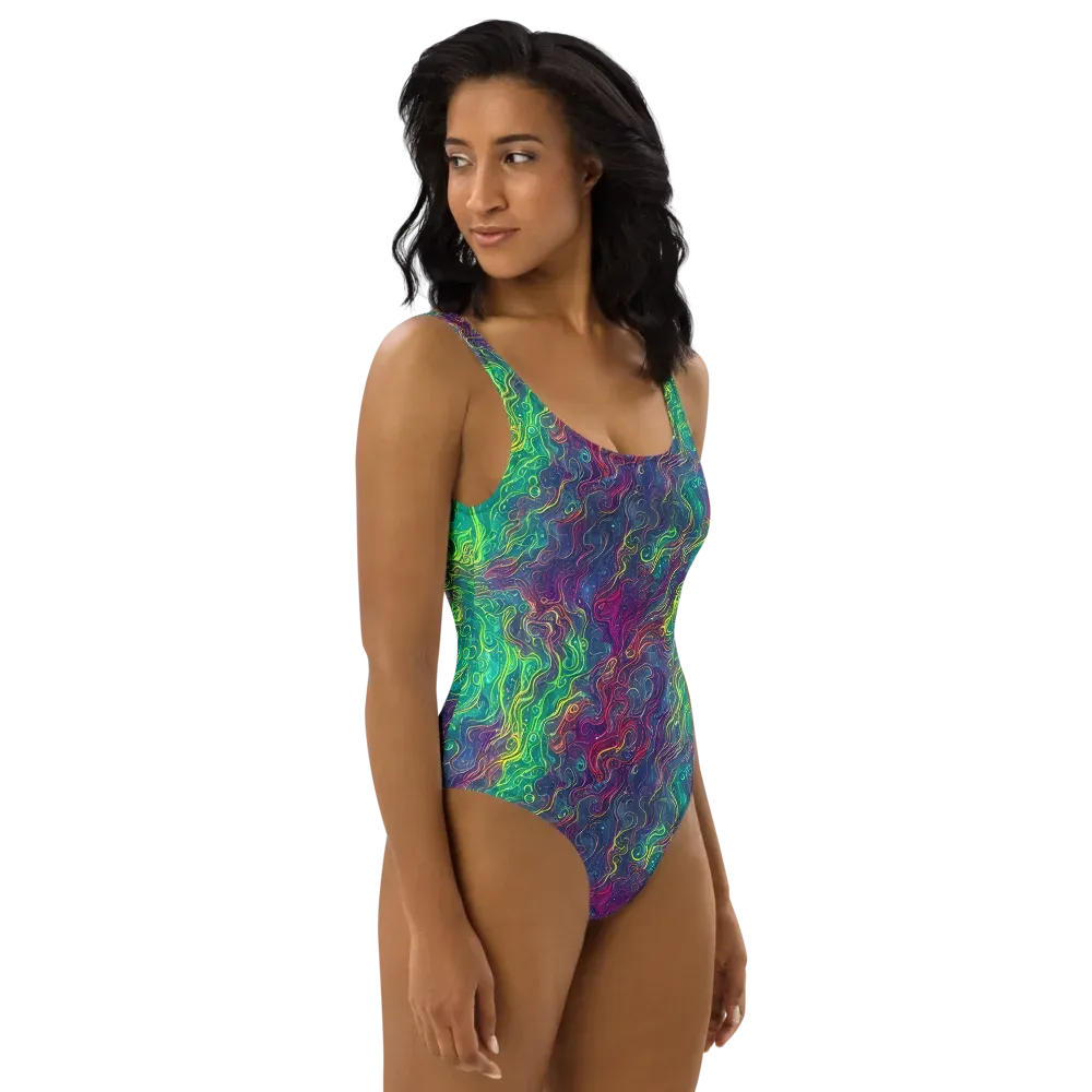 Neon Eddies on One-Piece Swimsuit — Right