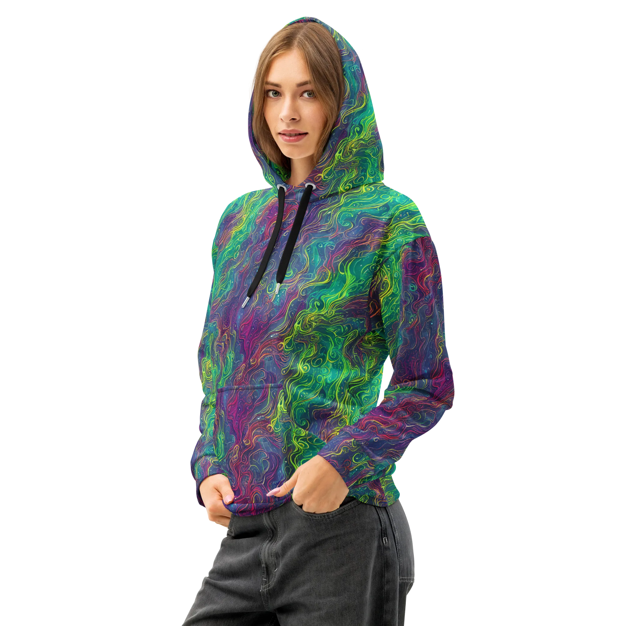 Neon Eddies on Cotton Hoodie — Left Front