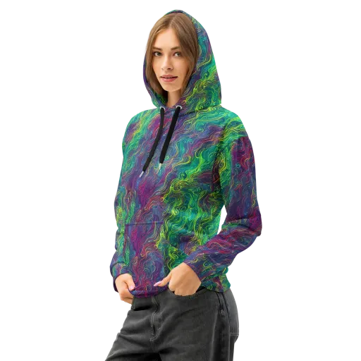 Neon Eddies on a Cotton Hoodie