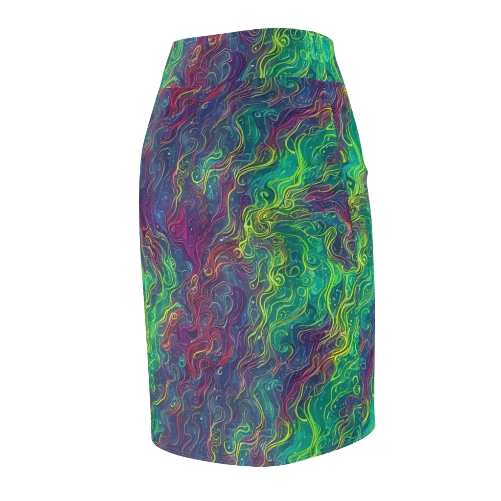 Neon Eddies on Pencil Skirt — Back Side