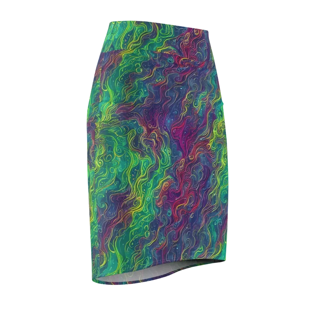 Neon Eddies on Pencil Skirt — Front Side