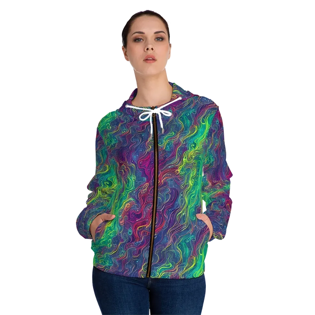 Neon Eddies on Women's Full-Zip Hoodie — Front On Person