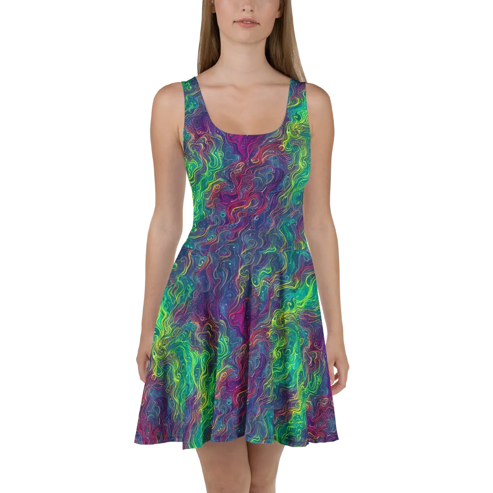 Neon Eddies on Skater Dress — Front