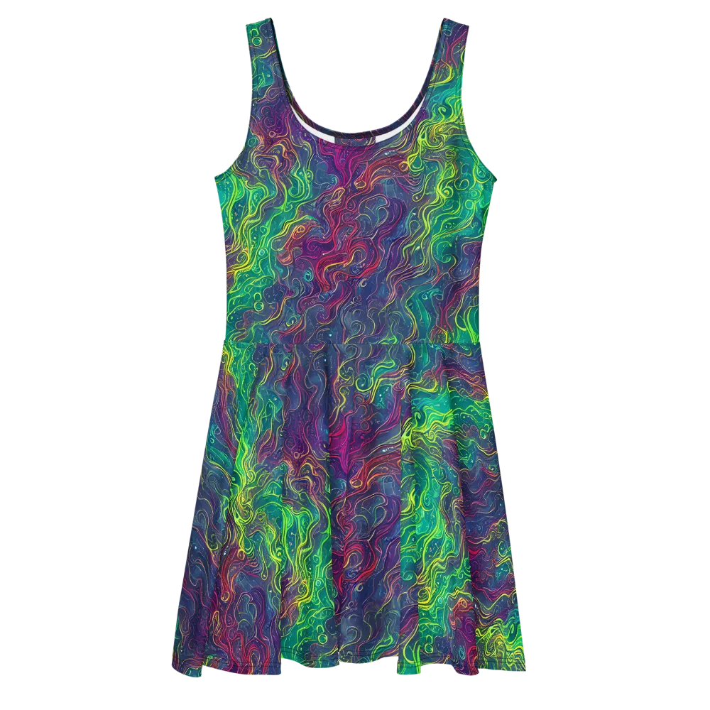 Neon Eddies on Skater Dress — Front