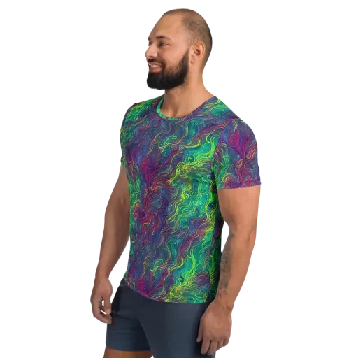 Neon Eddies on a Men's Athletic T-Shirt