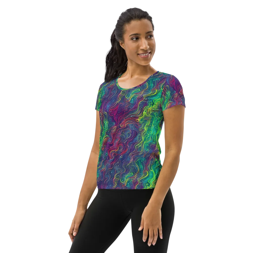 Neon Eddies on Women's Athletic T-Shirt — Left