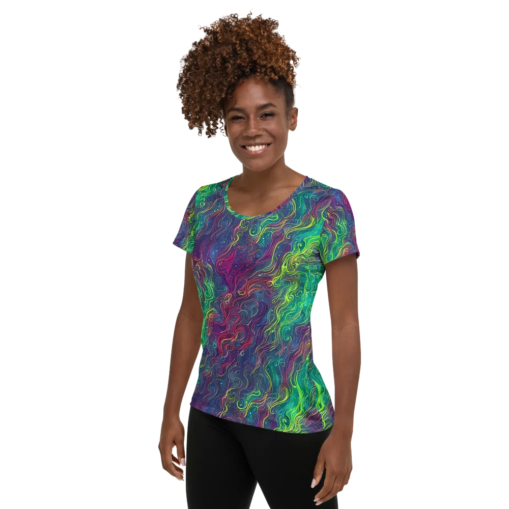 Neon Eddies on Women's Athletic T-Shirt — Left