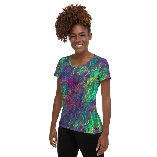 Neon Eddies on a Women's Athletic T-Shirt