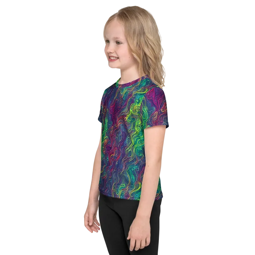 Neon Eddies on Kids Crew Neck T-Shirt — Left