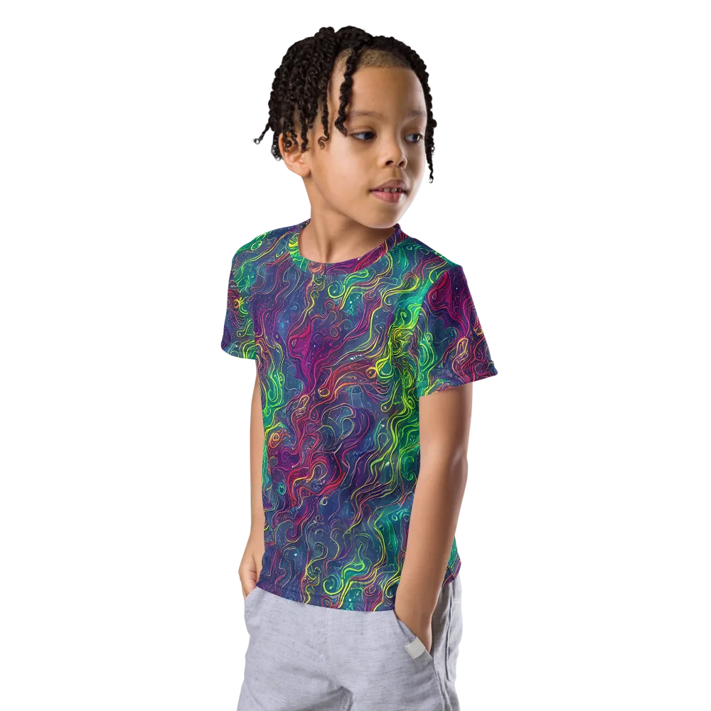 Neon Eddies on Kids Crew Neck T-Shirt — Left Front