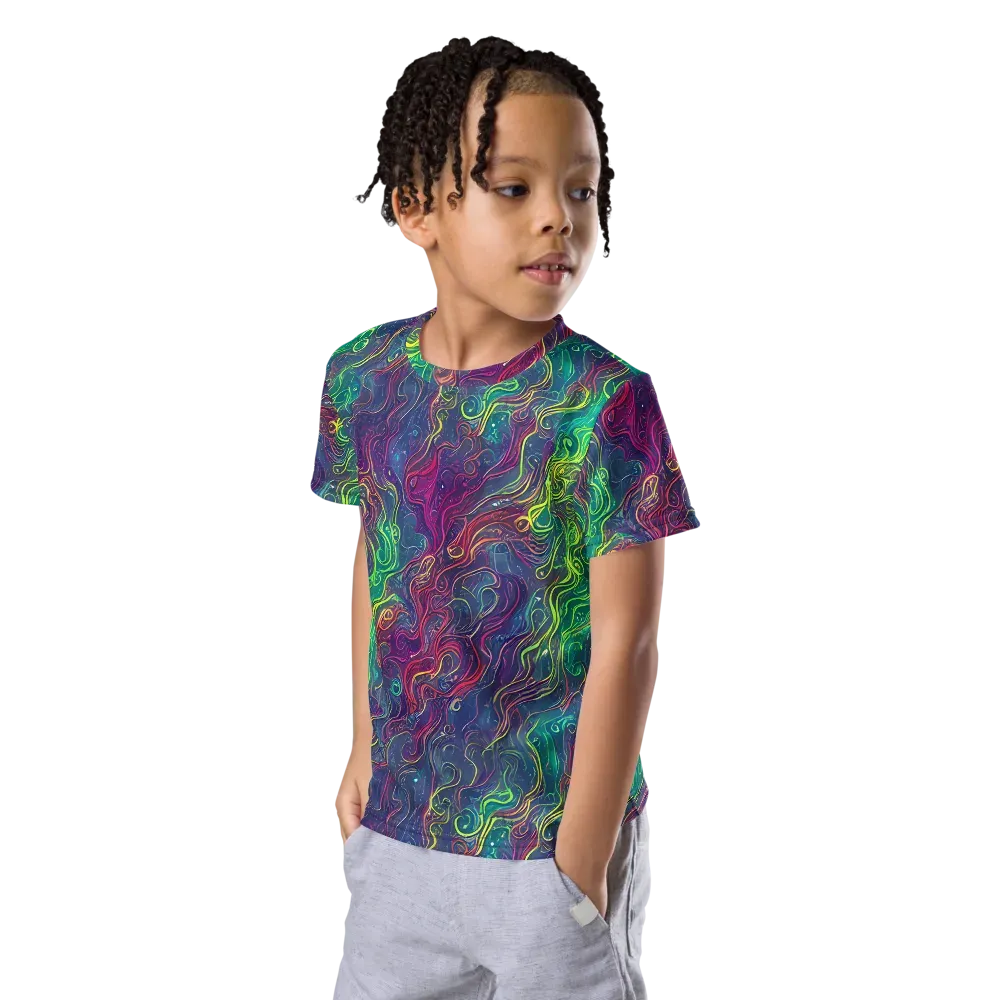 Neon Eddies on Kids Crew Neck T-Shirt — Left Front