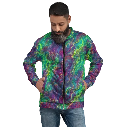 Neon Eddies on a Bomber Jacket