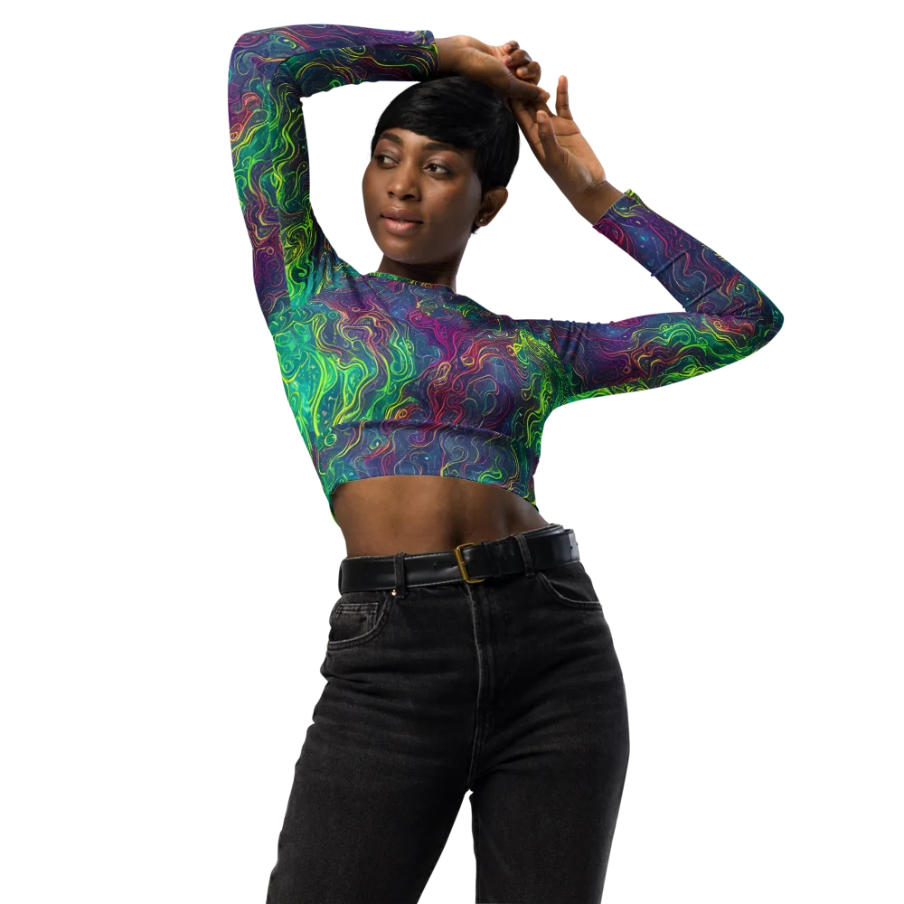 Neon Eddies on Long Sleeve Crop Top — Front