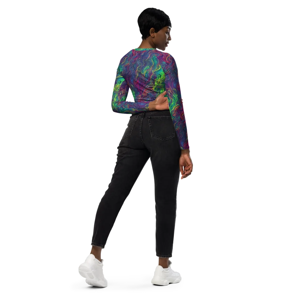 Neon Eddies on Long Sleeve Crop Top — Right Back