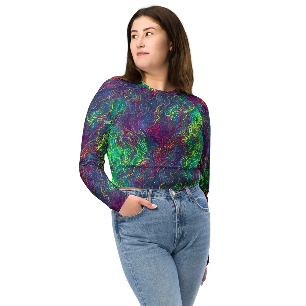 Neon Eddies on Long Sleeve Crop Top — Front