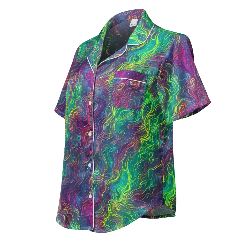 Neon Eddies on Women's Short Sleeve Pajama Top — Left Front