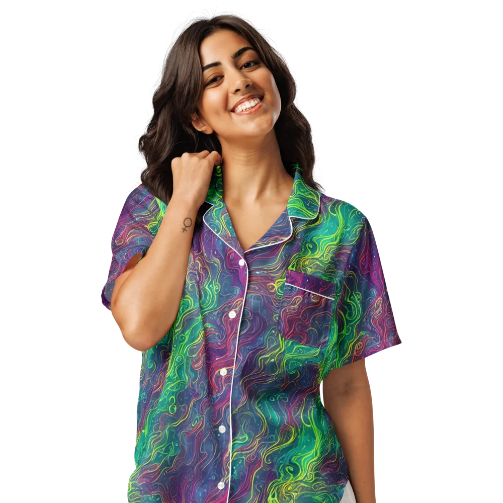 Neon Eddies on Women's Short Sleeve Pajama Top — Front
