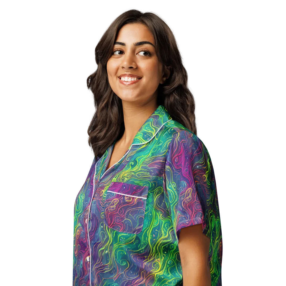 Neon Eddies on Women's Short Sleeve Pajama Top — Left Front