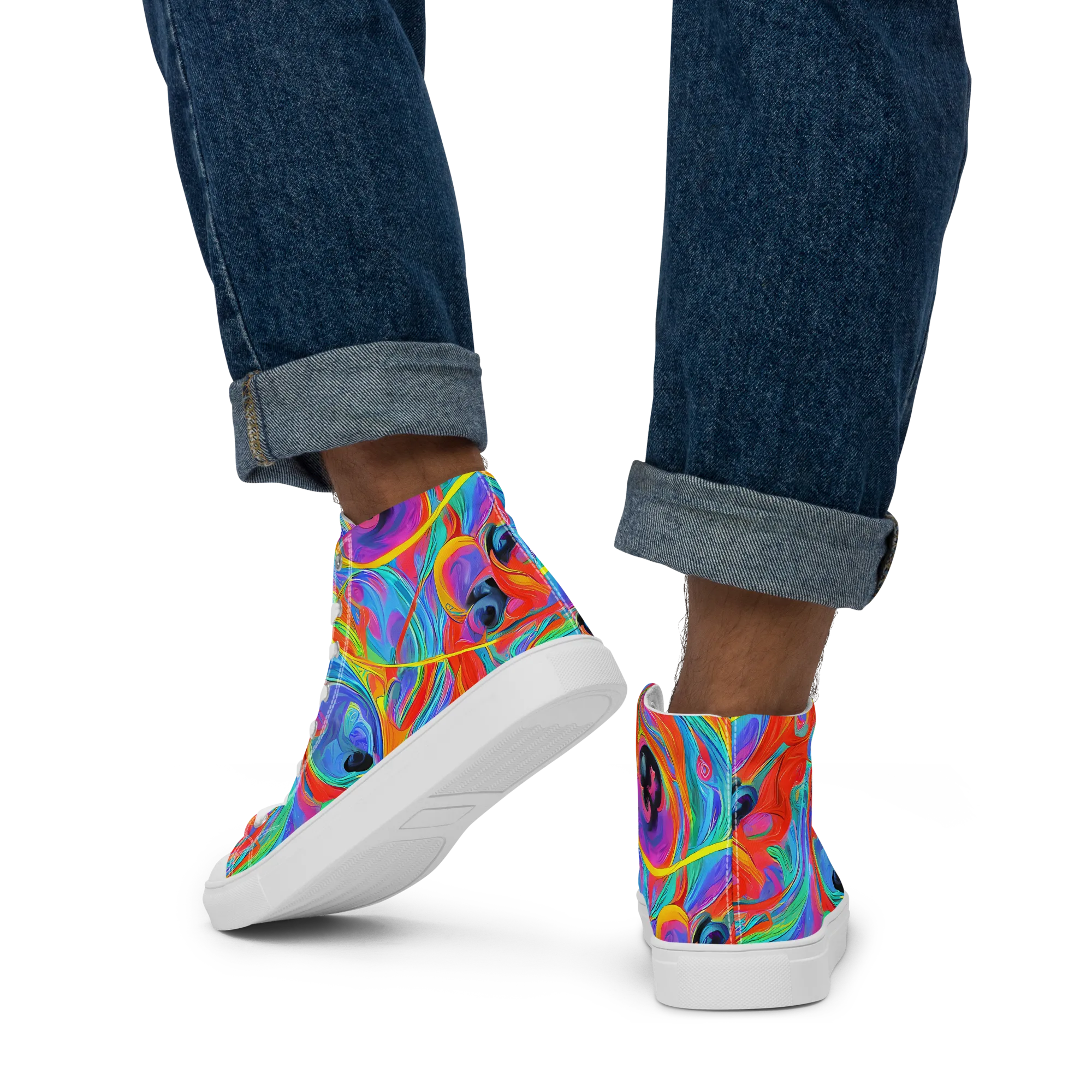 Electric Marbledream on Men's High Top Canvas Shoes — Back