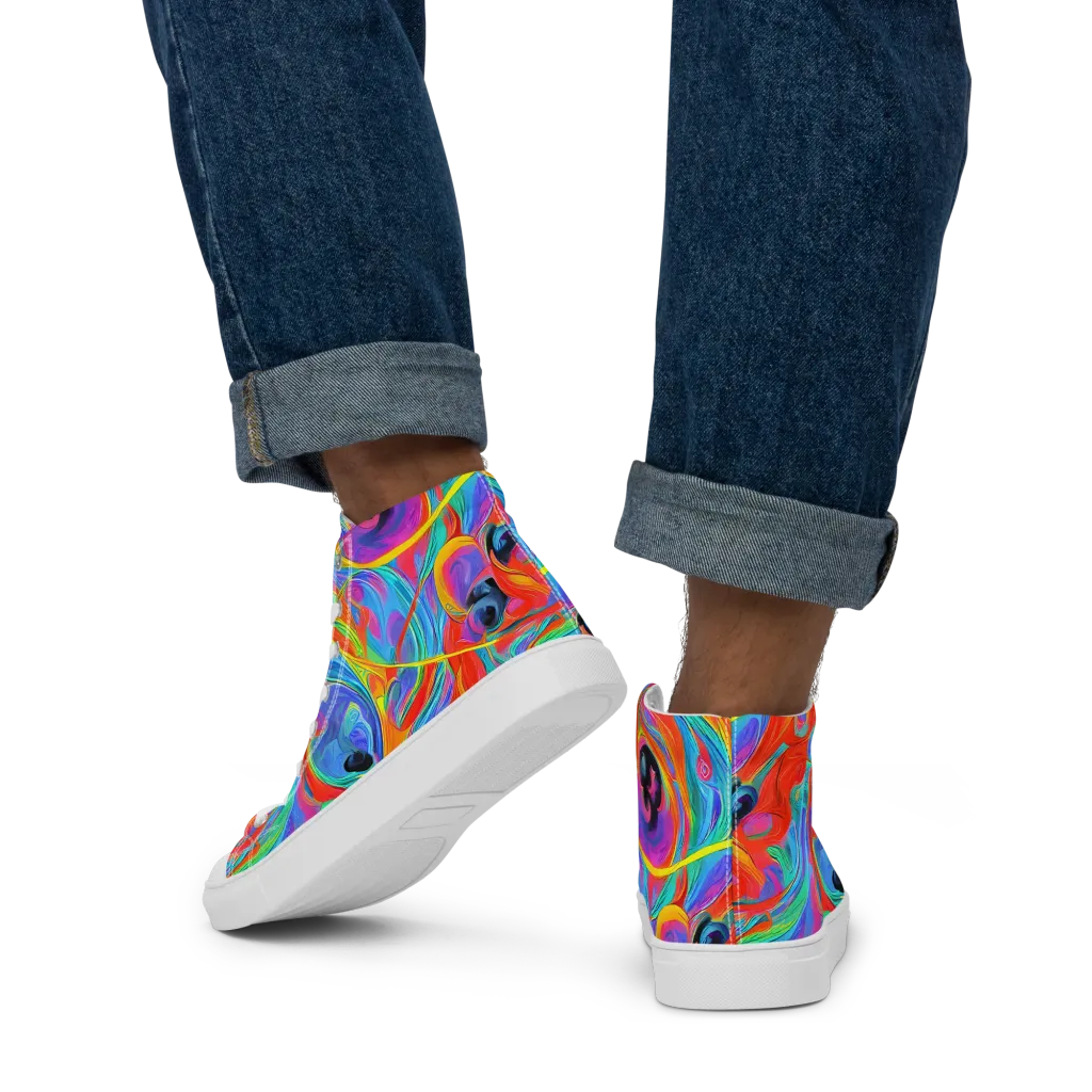 Electric Marbledream on Men's High Top Canvas Shoes — Back