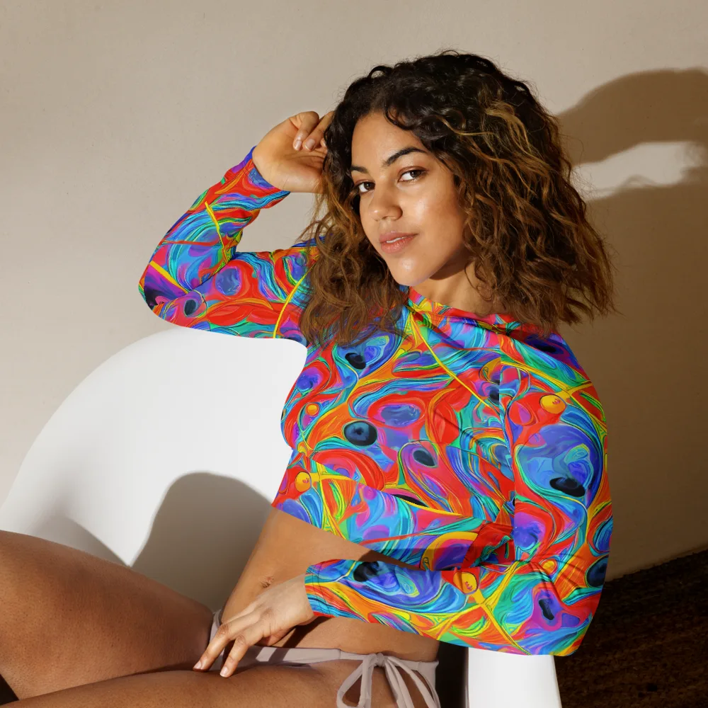 Electric Marbledream on Long Sleeve Crop Top — Left Front