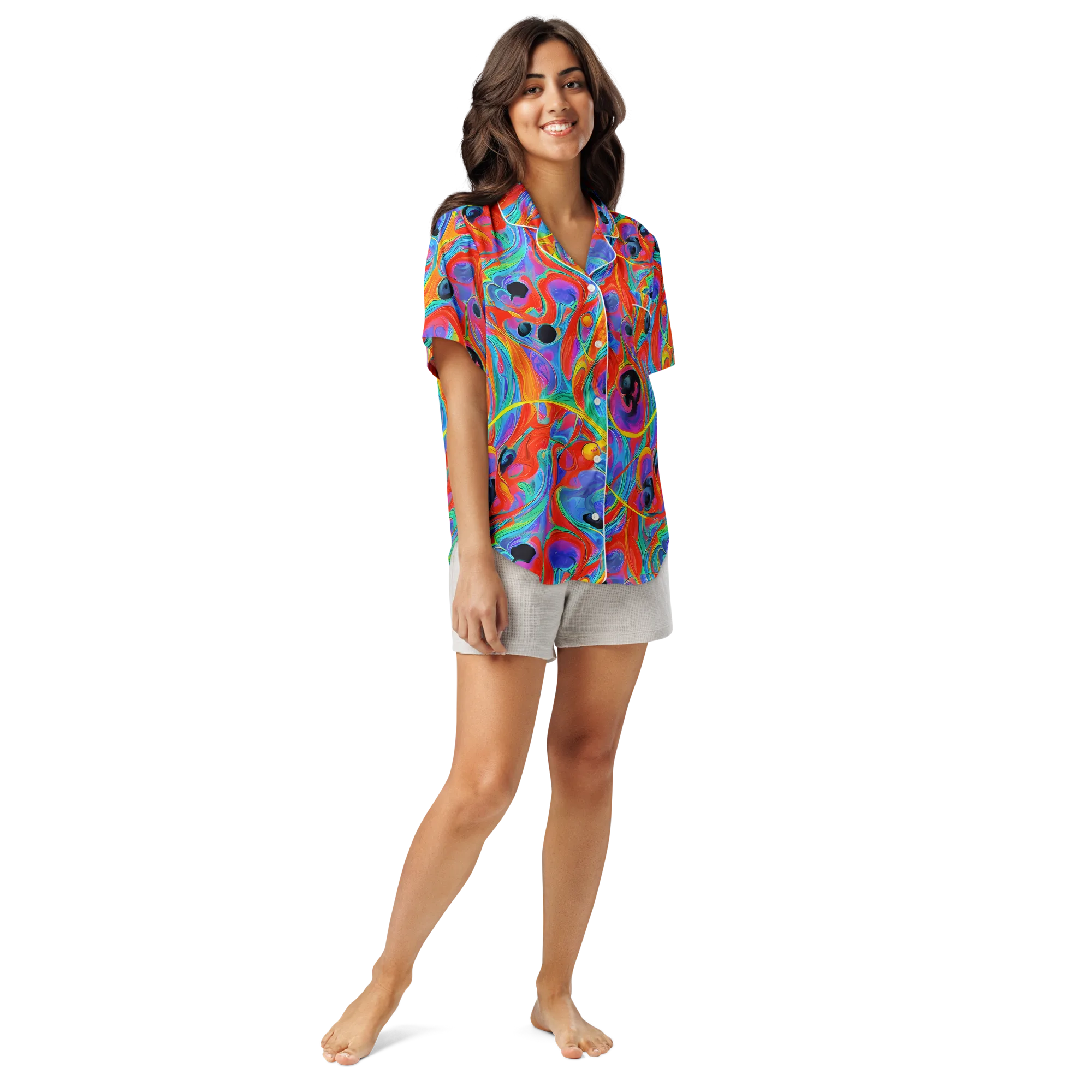 Electric Marbledream on Women's Short Sleeve Pajama Top — Front
