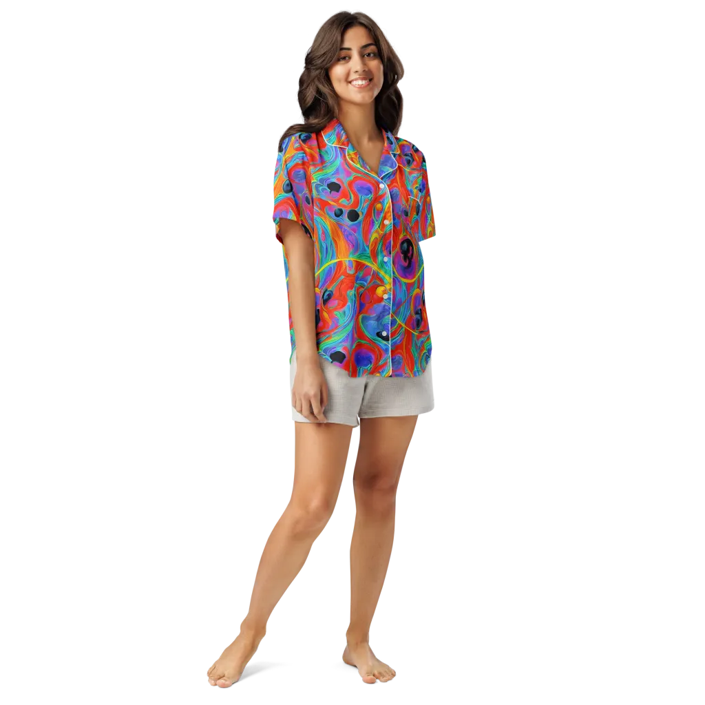 Electric Marbledream on Women's Short Sleeve Pajama Top — Front
