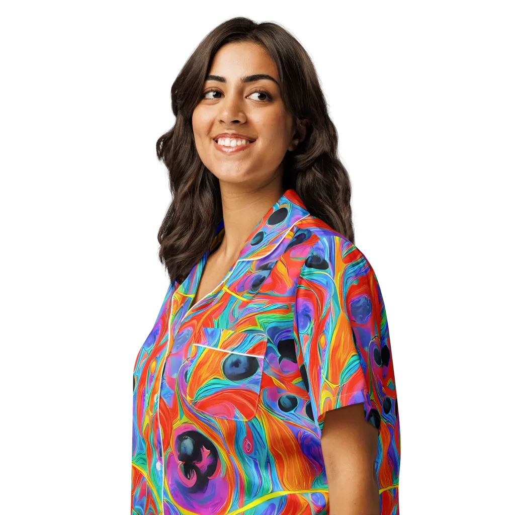 Electric Marbledream on Women's Short Sleeve Pajama Top — Left Front