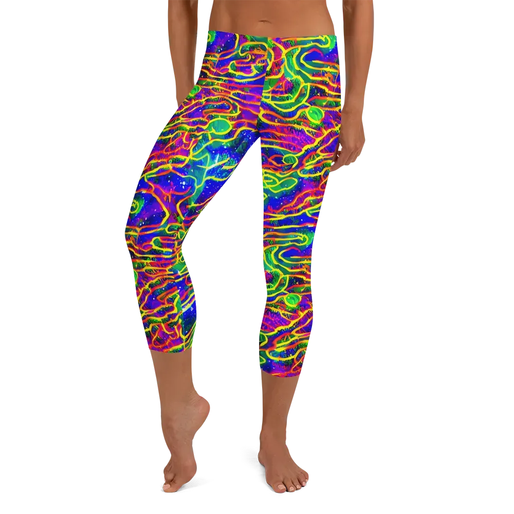 Neon Bioluminescence on Capri Leggings — Front