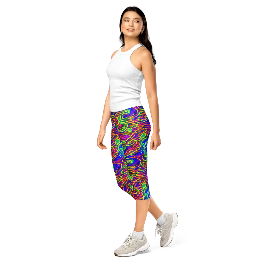 Neon Bioluminescence on Capri Leggings — Left Front