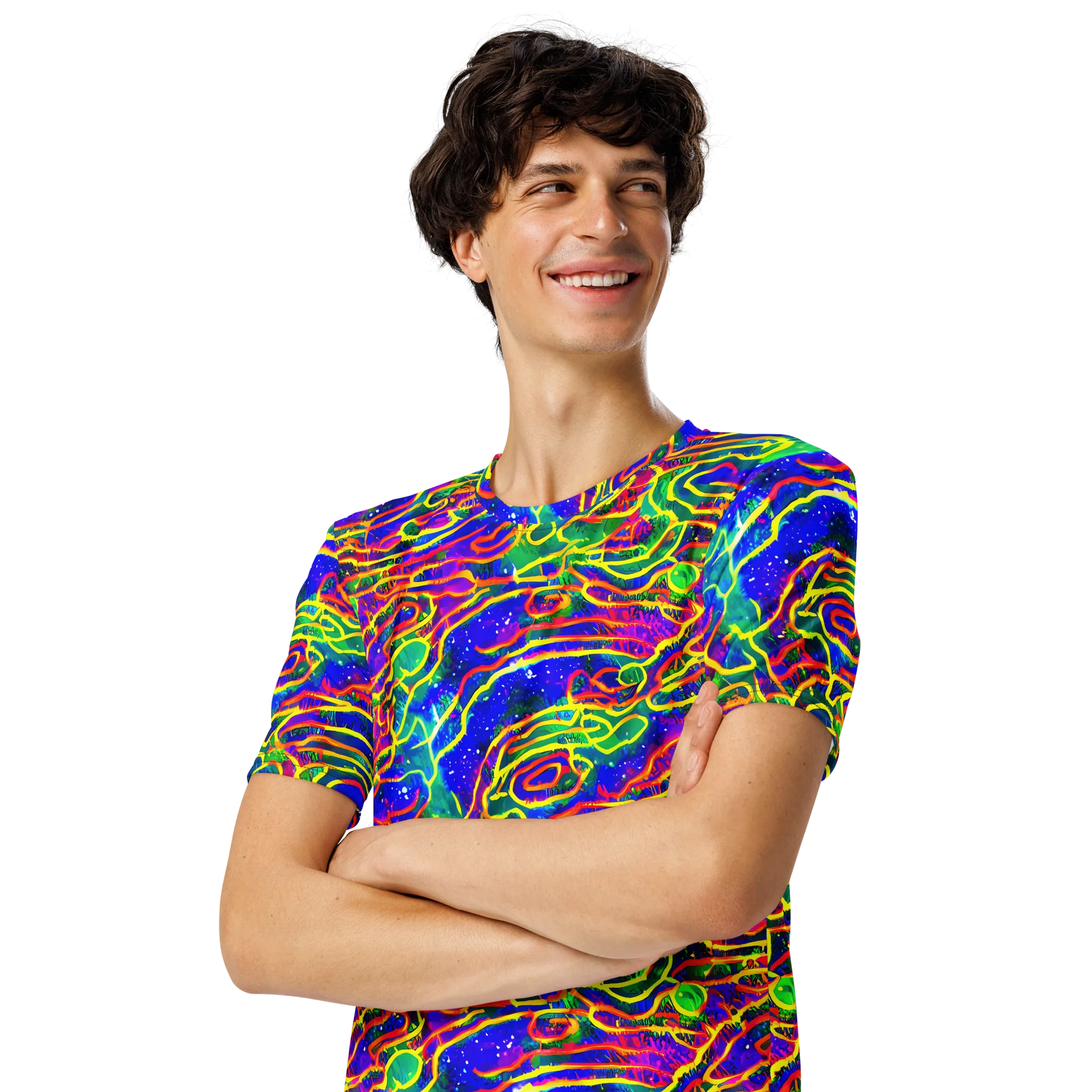 Neon Bioluminescence on Men's Crew Neck T-Shirt — Left Front