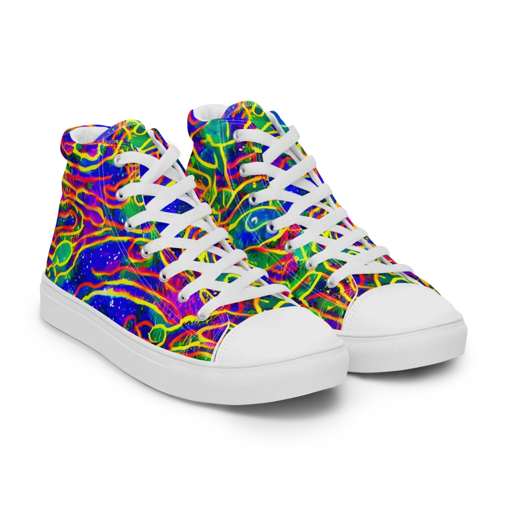 Neon Bioluminescence on Men's High Top Canvas Shoes — Right Front