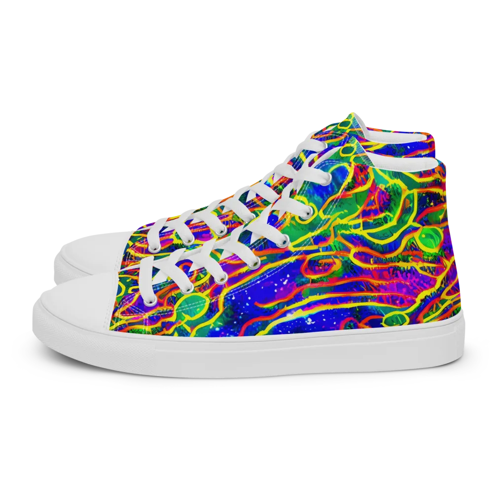 Neon Bioluminescence on Men's High Top Canvas Shoes — Left