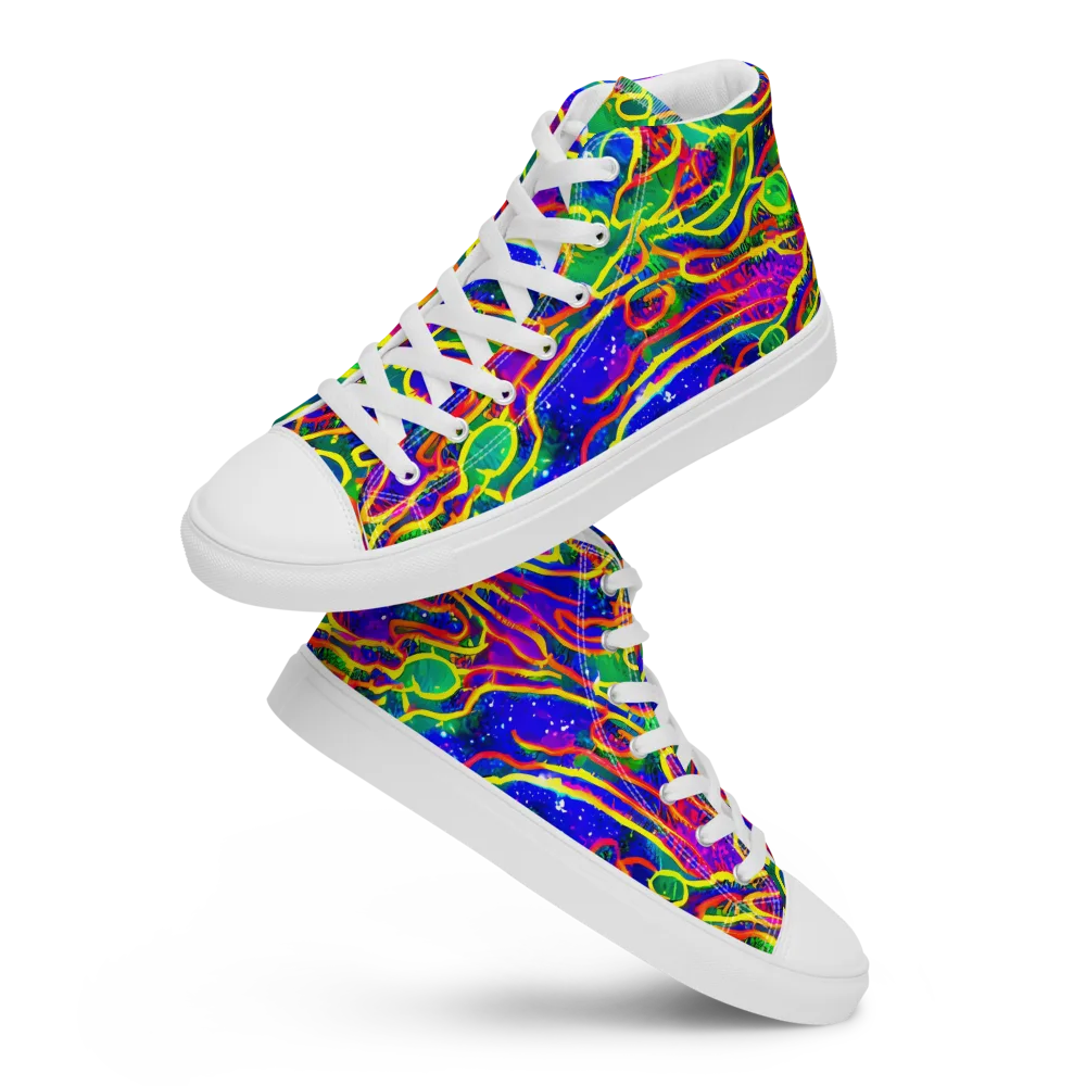 Neon Bioluminescence on Men's High Top Canvas Shoes — Front