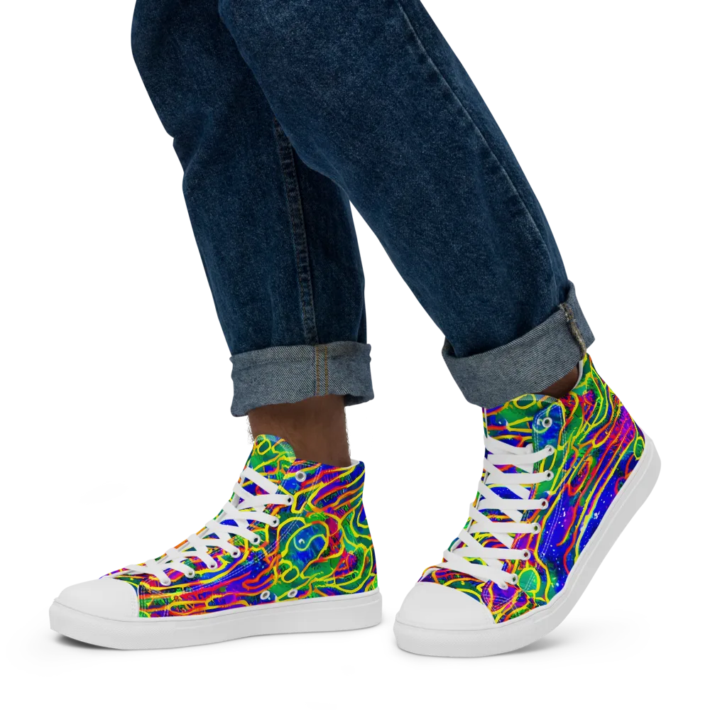 Neon Bioluminescence on Men's High Top Canvas Shoes — Left