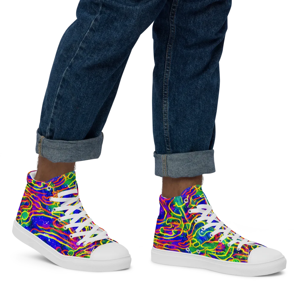 Neon Bioluminescence on Men's High Top Canvas Shoes — Right